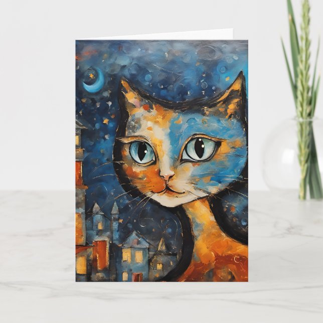 Katten på natten i staden kort (Framsida)