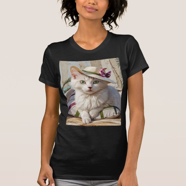 Katten på stranden. t shirt (Framsida)