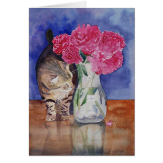 Katten precis måste att lukta de härliga hälsningskort