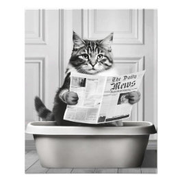 Katten sitter på toaletten, katt läser nyheter fototryck