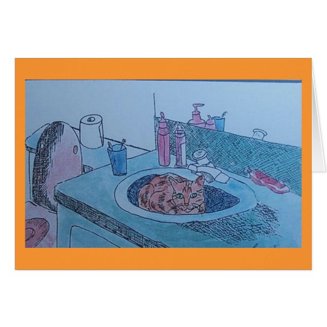 katten sjunker in hälsningskort (Framsidan Horizontal)