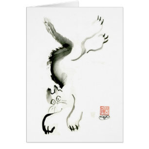 Katten Skedaddle, den Sumi-e katten Hälsningskort