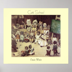 Katten skolar vid det Louis Wain affischtrycket Poster