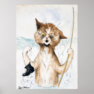 Katten snurrade runt i en gammal stövel, Louis Wai Poster