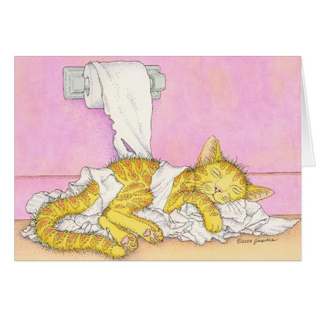 KATTEN sovar i toalettpapper OBS Kort (Framsidan Horizontal)