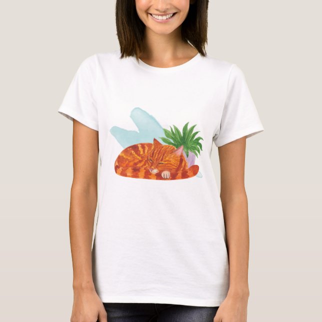 Katten sover. Katten låtsas sälja. T Shirt (Framsida)