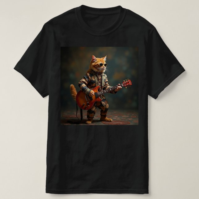 Katten spelar gitarr. t shirt (Design framsida)