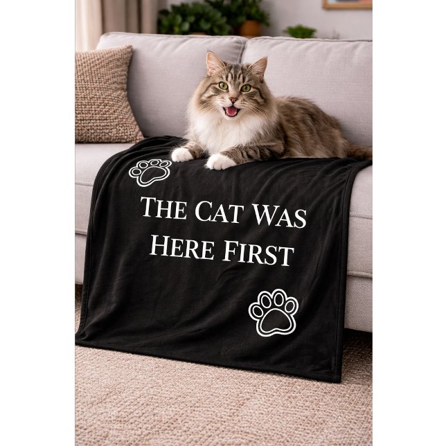 Katten Var Här Först Minimalistisk Kudd Fleecefilt (Skapare uppladdad)