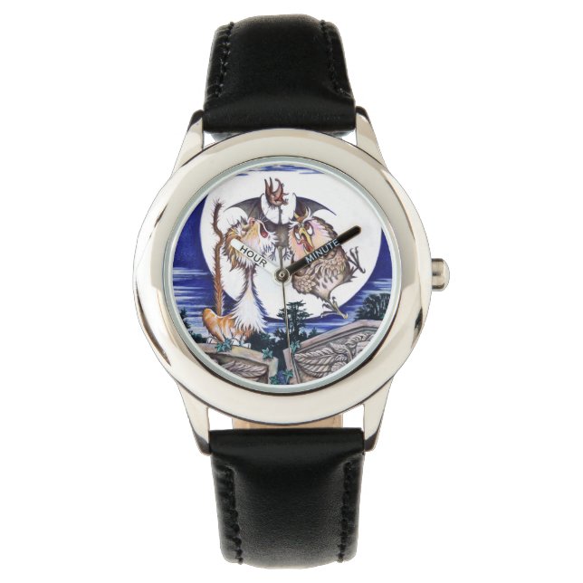 Katten vid Fladdermus och Uggla-bevakningen Armbandsur (Framsida)