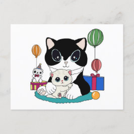 Kattenmoeder en kattenkind vieren feest. Kittycat Vykort