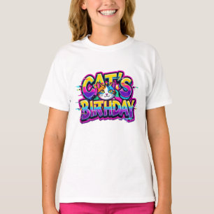 Kattens födelsedags regnbågsglitch t shirt