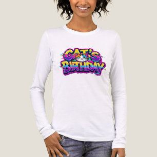 Kattens födelsedags regnbågsglitch t shirt