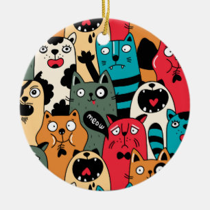 Kattens folkmassa julgransprydnad keramik