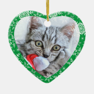 Kattens första jul Glittrande snöflingor Hjärta Julgransprydnad Keramik