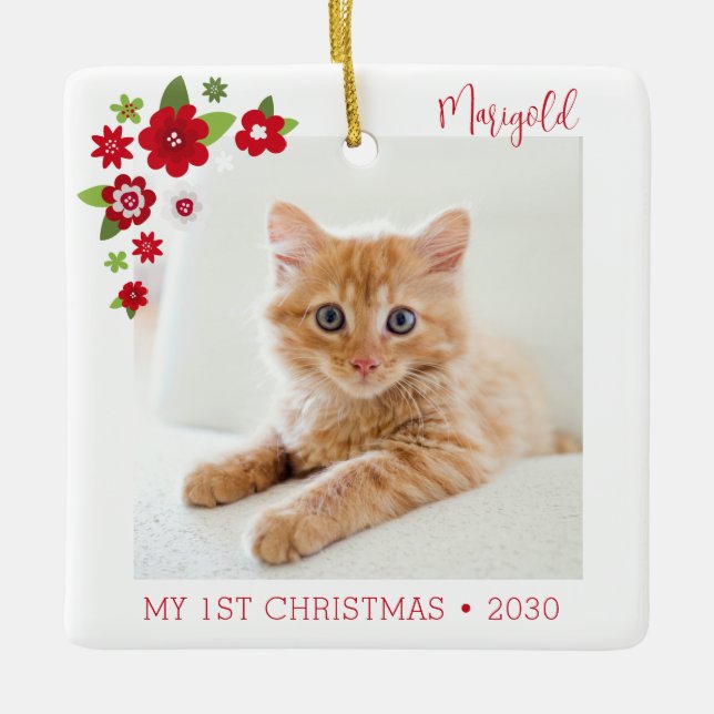 Kattens första julfoto julgransprydnad keramik (Framsida)