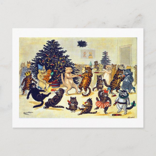 Kattens julfest, Louis Wain Helg Vykort (Framsida)