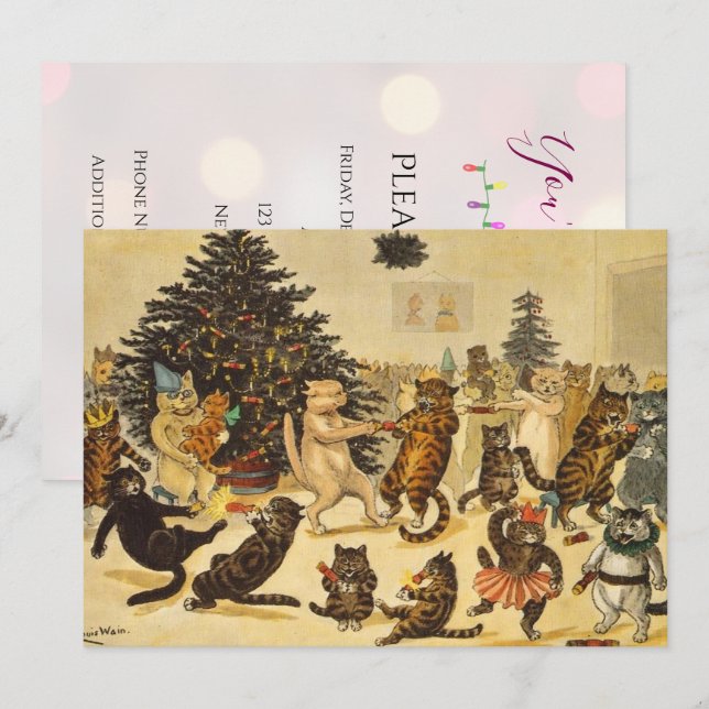 Kattens julfest - Louis Wain-inbjudningar (Fram/baksida)