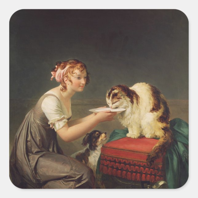 Kattens lunch fyrkantigt klistermärke (Framsida)