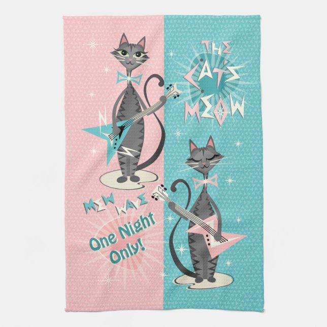 Kattens Meow/Mew Wave Natt ©️ Studioxtin Kökshandduk (Vertikal)