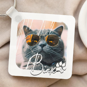 Kattens moderna enkla Coola Grunge Namn och foto Nyckelring