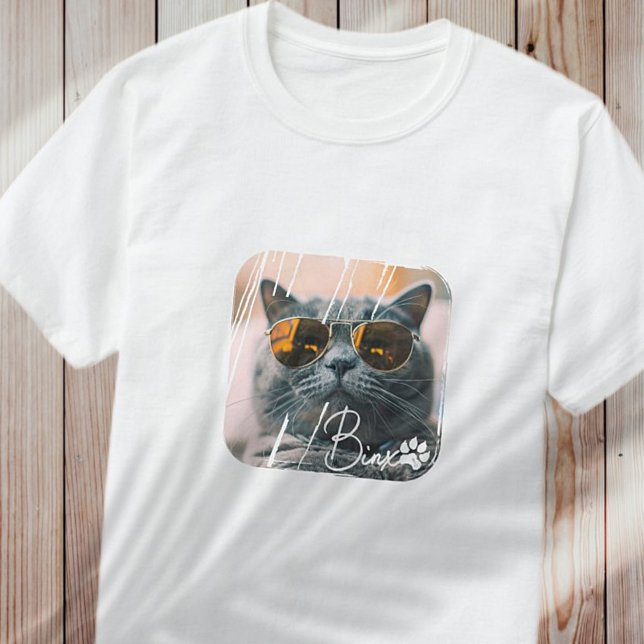Kattens moderna enkla Coola Grunge Namn och foto T Shirt (Skapare uppladdad)