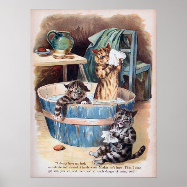 Kattens morgonbad, Louis Wain Poster (Framsidan)