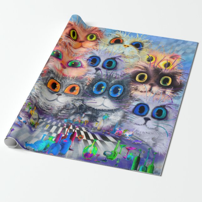 Kattens portraitsabstract-bakgrund,akry presentpapper (Utrullad)