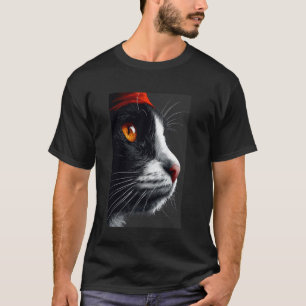 Kattens profilporträtt, svart och vit katt med r t shirt
