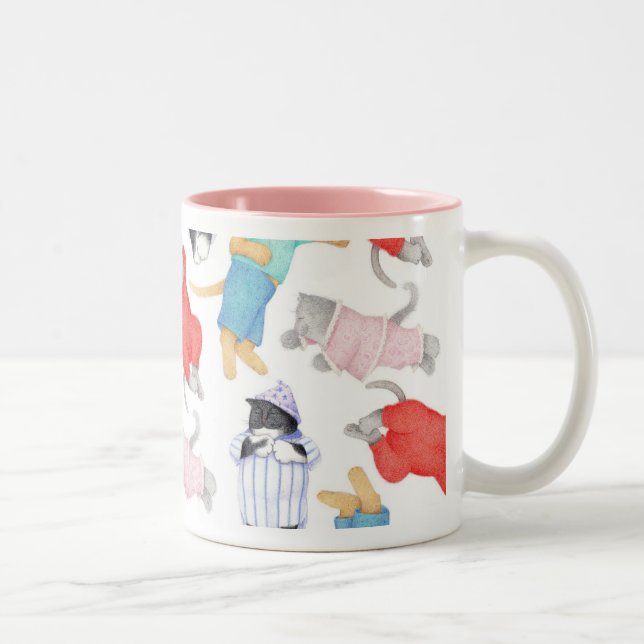 KATTENS PYJAMAS Rosa Tvåtons Mugg (Höger)