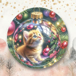 Kattens reflektion i en julklapp runt klistermärke<br><div class="desc">Julklistermärken eller kuvertförseglingar. En söt vattenfärg,  stil ai,  illustration av en kattens reflektion inuti en julprydnad.</div>
