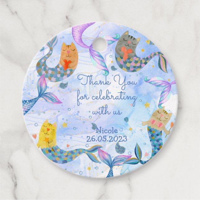 Kattens sjöjungfru - vattenfärgsflickans födelseda gåvor etiketter (Framsida)