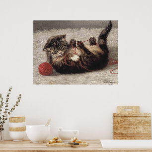 Kattens vagga, en katt som leker med garnnystan poster