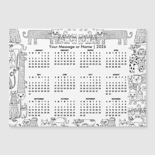 Katter 2026 Kalender Personligt Meddelande eller N (Framsida)