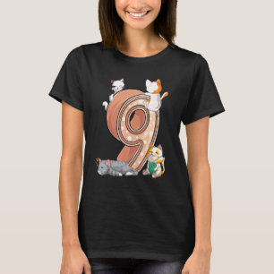 Katter 9-års födelsedagsfest Nio 9 år gammal kattu T Shirt