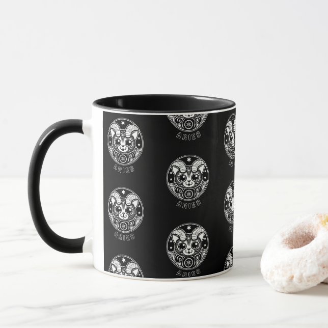 Katter-a-tonisk Zodiac Cat Mugg Aries (Stil 1) (Med munk)