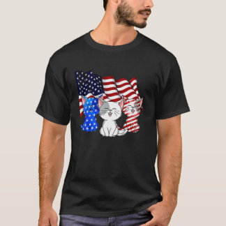 Katter Amerikansk Flagga 4:e Juli T Shirt
