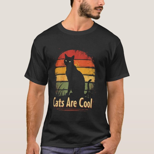 Katter Är Coola Katt Siluett Retro T Shirt (Framsida)