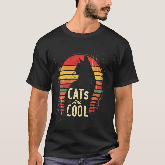 KATTER Är COOLA Katt Siluett Retro T Shirt (Framsida)