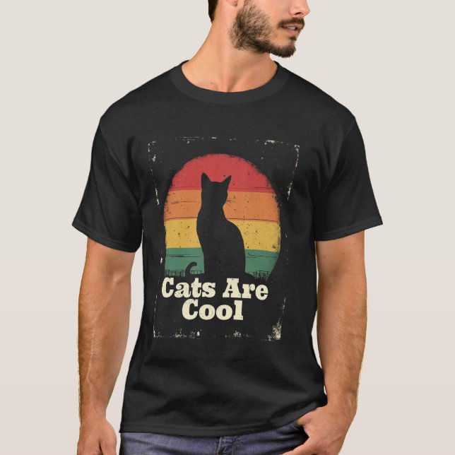 Katter Är Coola Retro Katt T Shirt (Framsida)