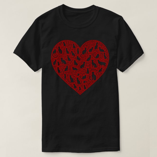 Katter är Kärlek Heart T- Shirt T Shirt (Design framsida)