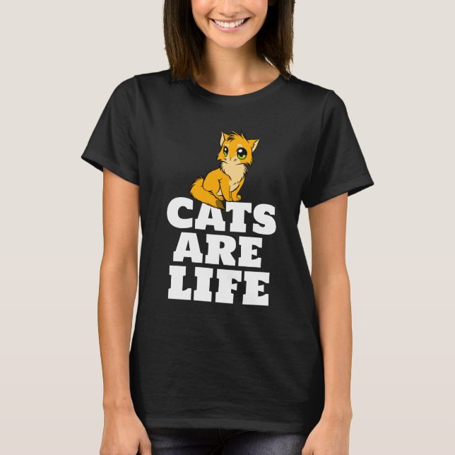 KATTER ÄR LIV KATT GINGER T-SHIRTAR TEES T SHIRT (Framsida)