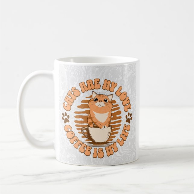 Katter är min kärlek & kaffe är mitt liv – Söt kat Kaffemugg (Vänster)