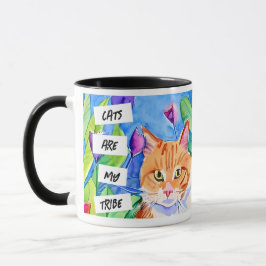 Katter är min stam | Orange katt och blommor Mugg
