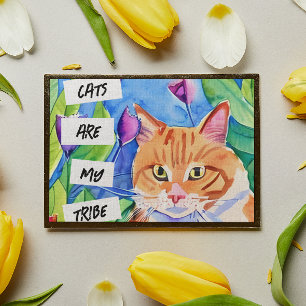 Katter är min stam   Orange katt och blommor Poster
