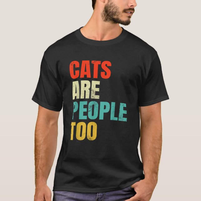 Katter är också människor Katträddning Retro Djur  T Shirt (Framsida)