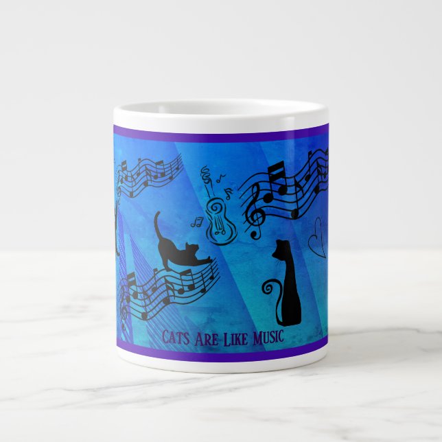 Katter är som musik: Notlinjer och gitarrer teal Jumbo Mugg (Framsidan)