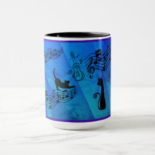 Katter är som musik: Notlinjer och gitarrer teal Mugg