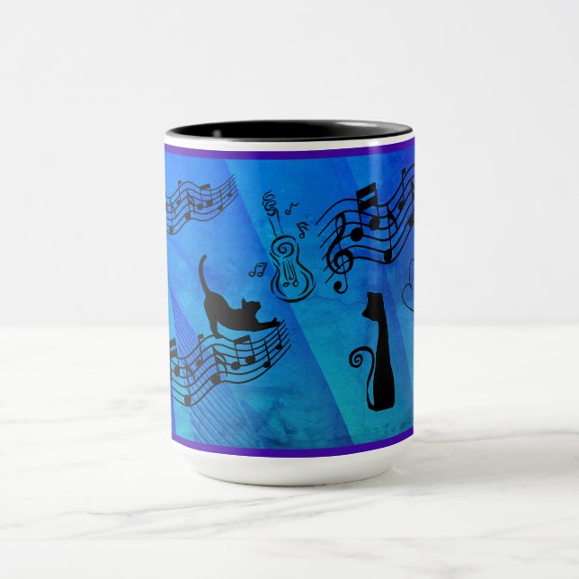 Katter är som musik: Notlinjer och gitarrer teal Mugg (Center)