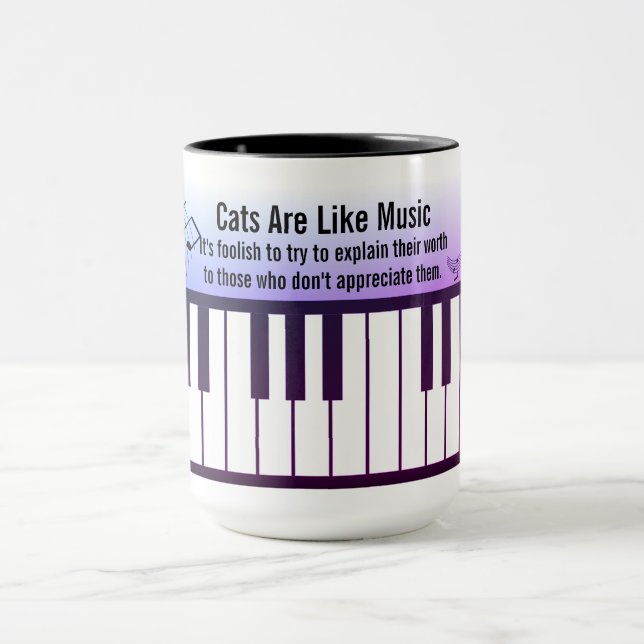 Katter är som musik, pianotangentbord, notskrift,  mugg (Center)