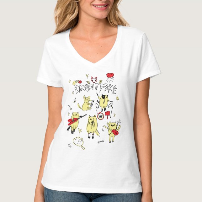 KATTER AVFYRAR PÅ musikbandT-tröja Tee Shirt (Framsida)